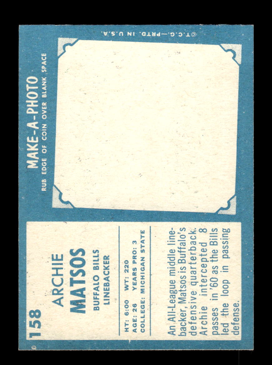 1961 Topps #158 Archie Matsos Buffalo Bills EX HOF10011104