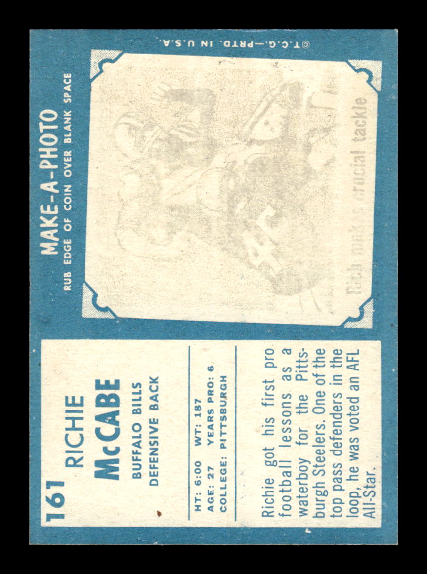 1961 Topps #161 Rich McCabe Buffalo Bills VGEX HOF10011109