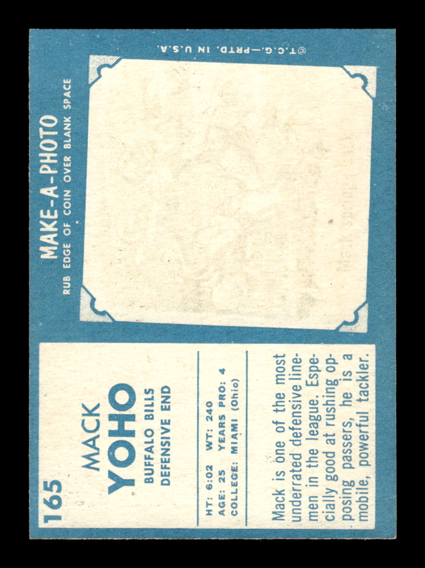 1961 Topps #165 Mack Yoho Buffalo Bills VGEX HOF10011113
