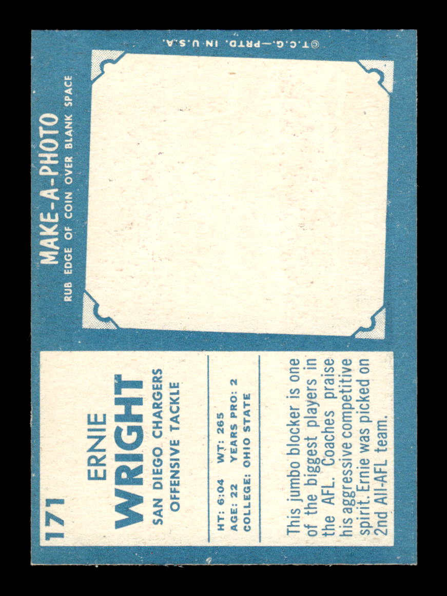 1961 Topps #171 Ernie Wright San Diego Chargers VGEX HOF10011119