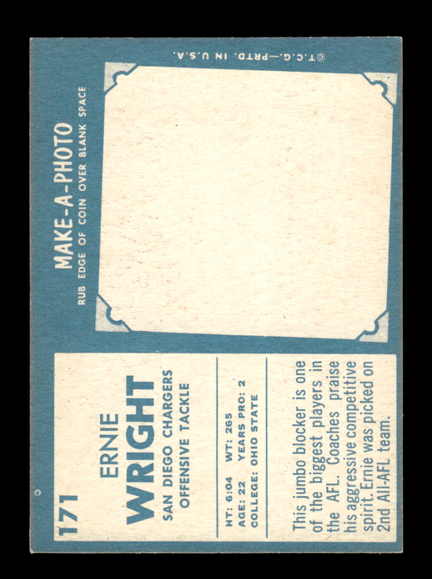 1961 Topps #171 Ernie Wright San Diego Chargers VGEX HOF10011120