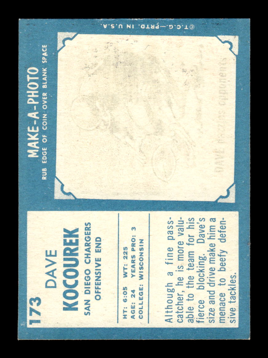 1961 Topps #173 Dave Kocourek San Diego Chargers VGEX HOF10011121