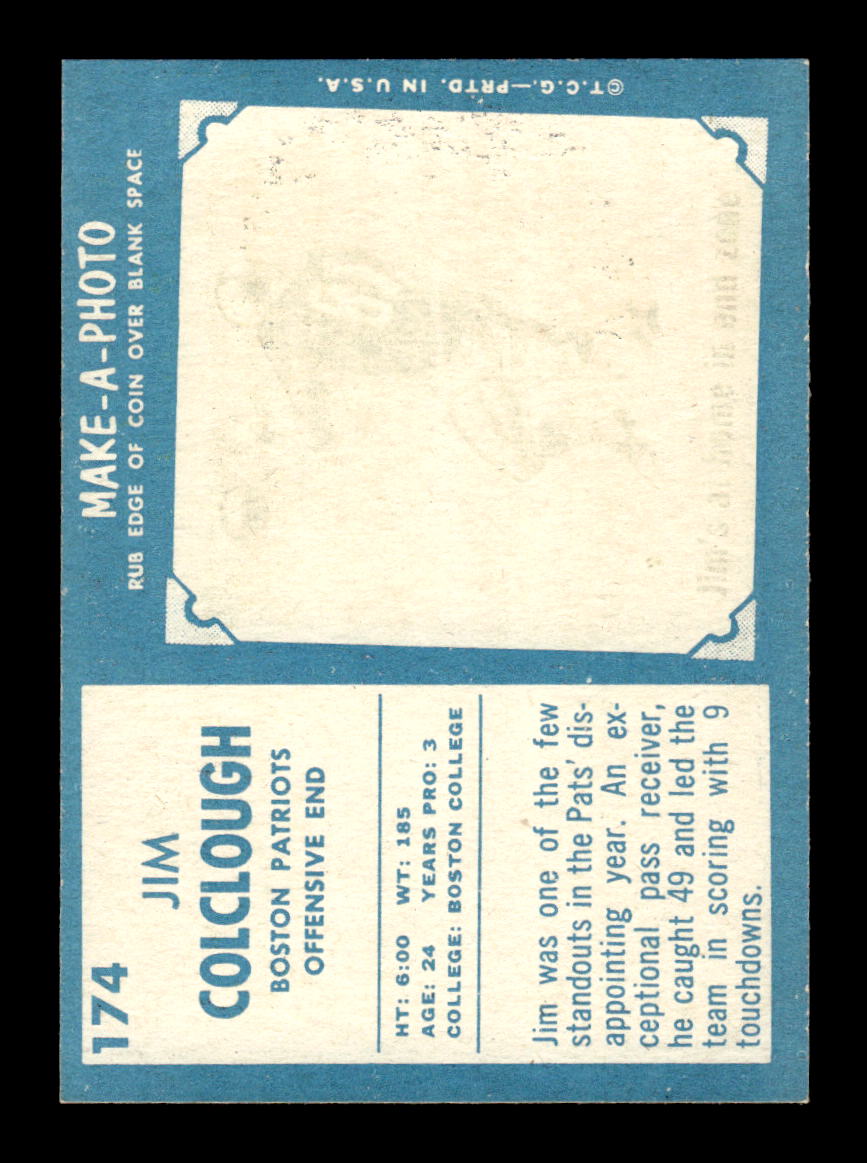 1961 Topps #174 Jim Colclough Boston Patriots VGEX HOF10011122