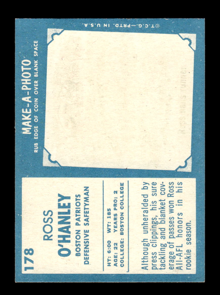 1961 Topps #178 Ross O'Hanley Boston Patriots VGEX HOF10011126