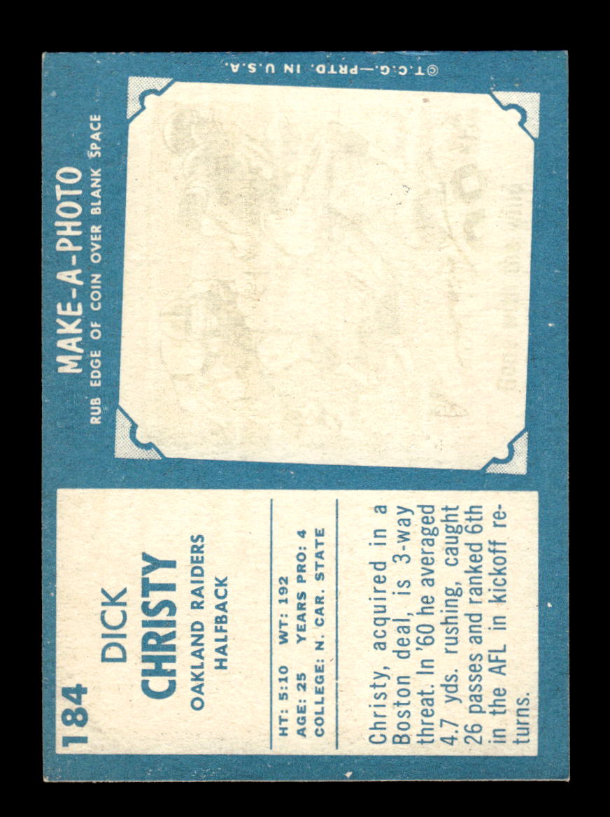 1961 Topps #184 Dick Christy Oakland Raiders VGEX HOF10011127