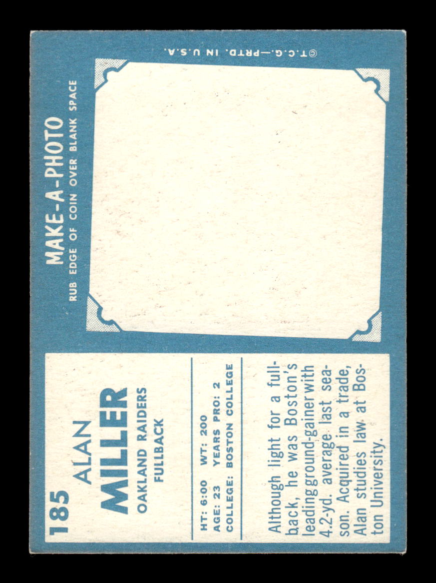 1961 Topps #185 Alan Miller Oakland Raiders VGEX HOF10011129