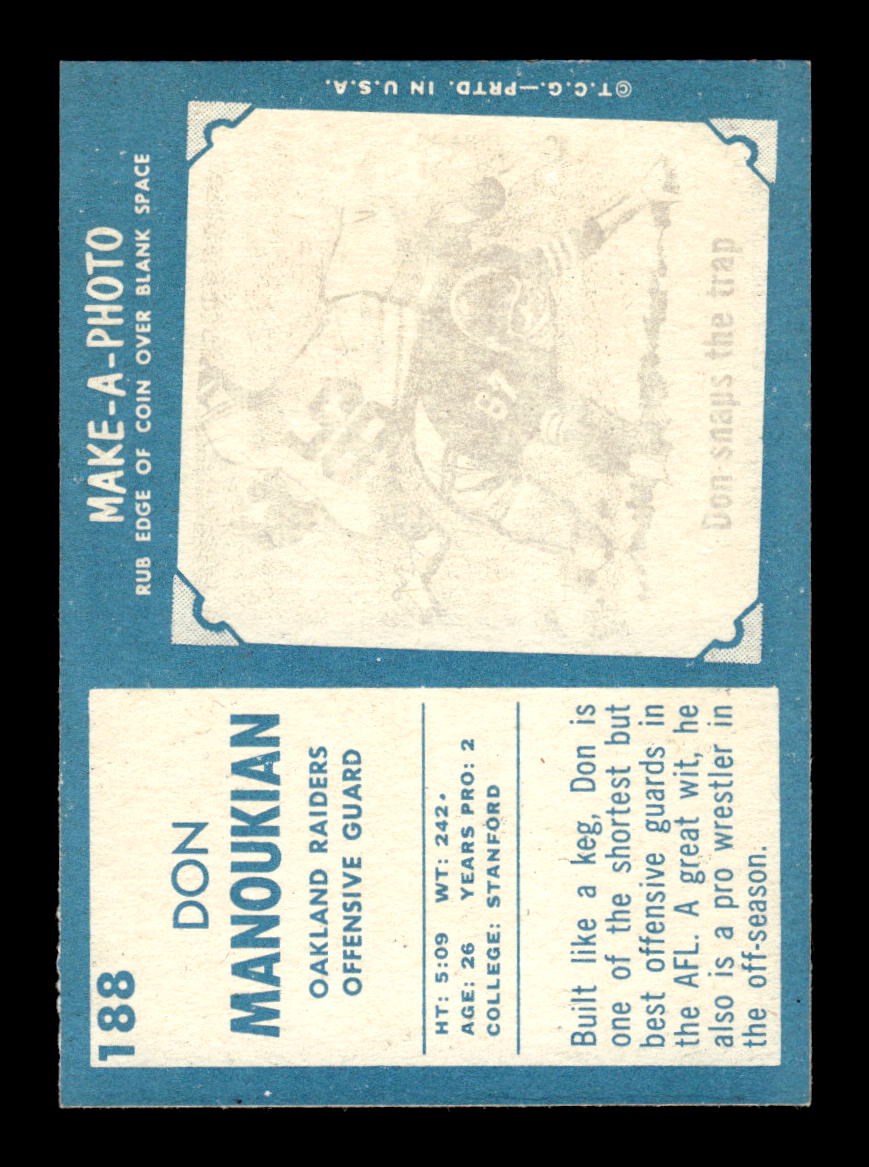 1961 Topps #188 Don Manoukian Oakland Raiders VGEX HOF10011131