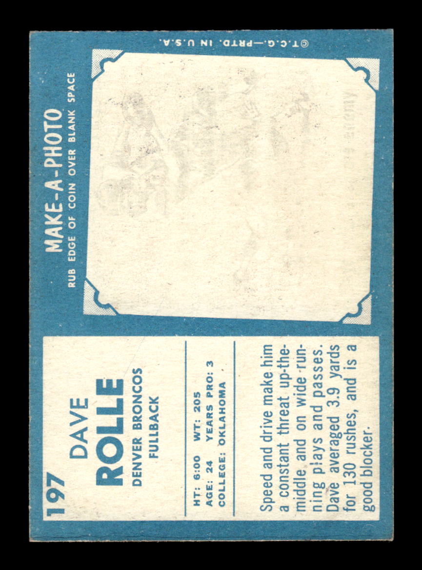 1961 Topps #197 Dave Rolle Denver Broncos VGEX HOF10011140