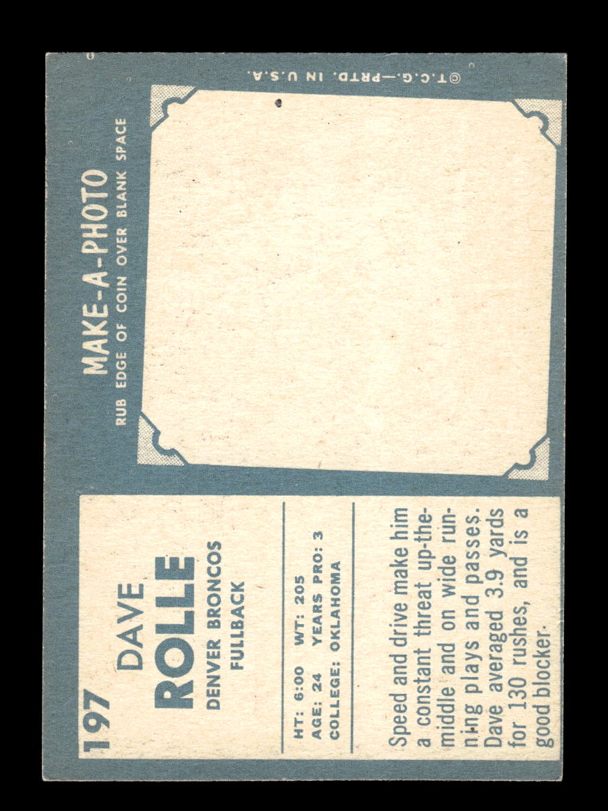 1961 Topps #197 Dave Rolle Denver Broncos VGEX HOF10011141
