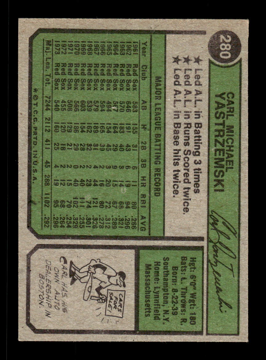 1974 Topps #280 Carl Yastrzemski Boston Red Sox EX HOF10011146