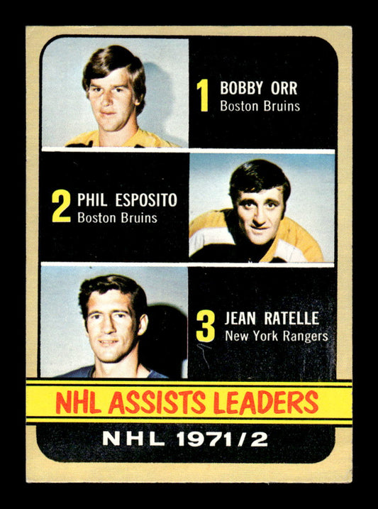 1972-73 Topps #62 NHL Assists Leaders Bobby Orr Phil Esposito EX HOF10011148