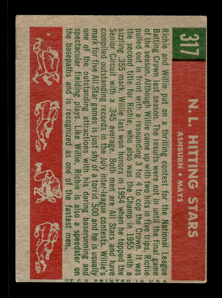1959 Topps #317 N.L. Hitting Kings Richie Ashburn Willie Mays VG HOF10011156