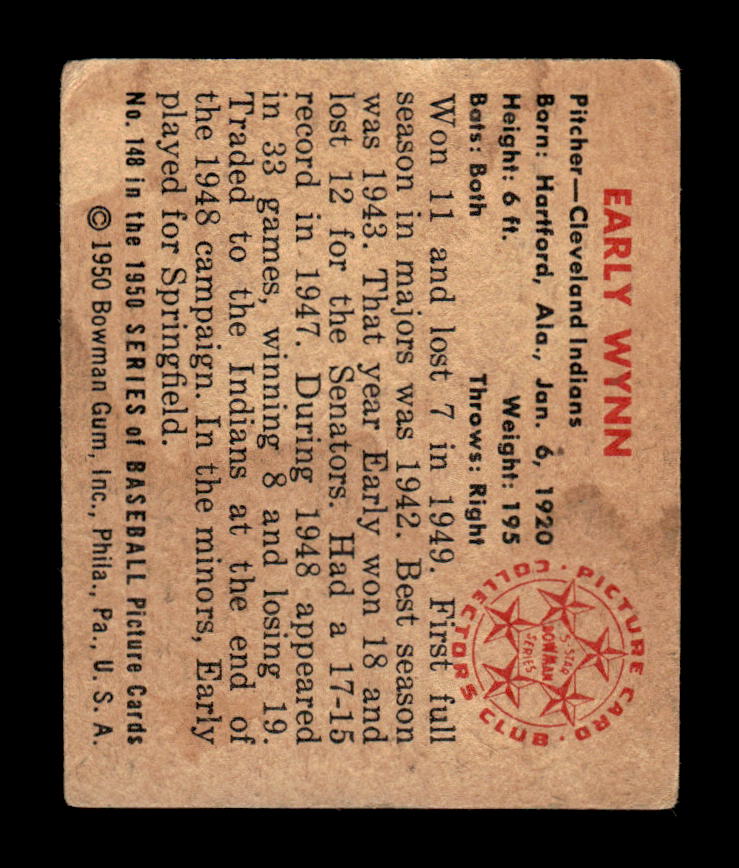 1950 Bowman #148 Early Wynn Cleveland Indians G/VG HOF10011168