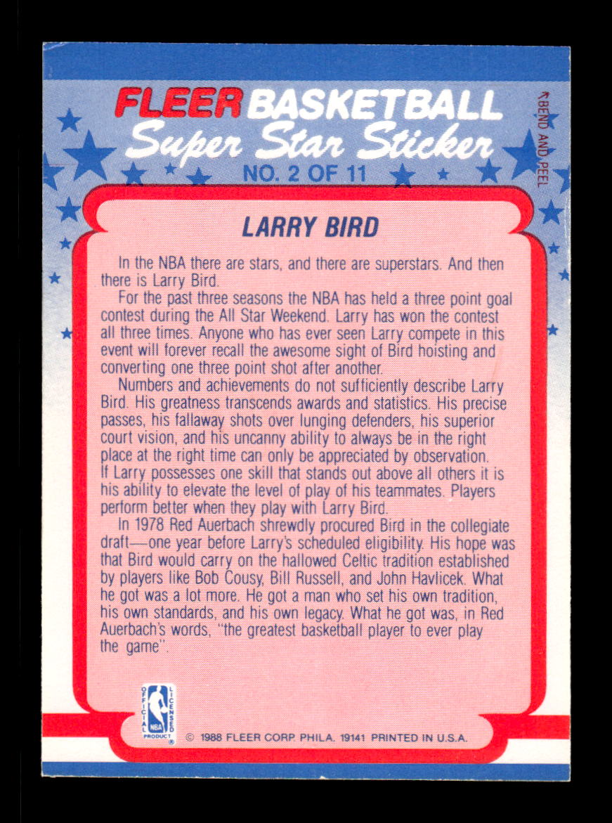 1988-89 Fleer #2 Larry Bird Boston Celtics EX HOF10011181