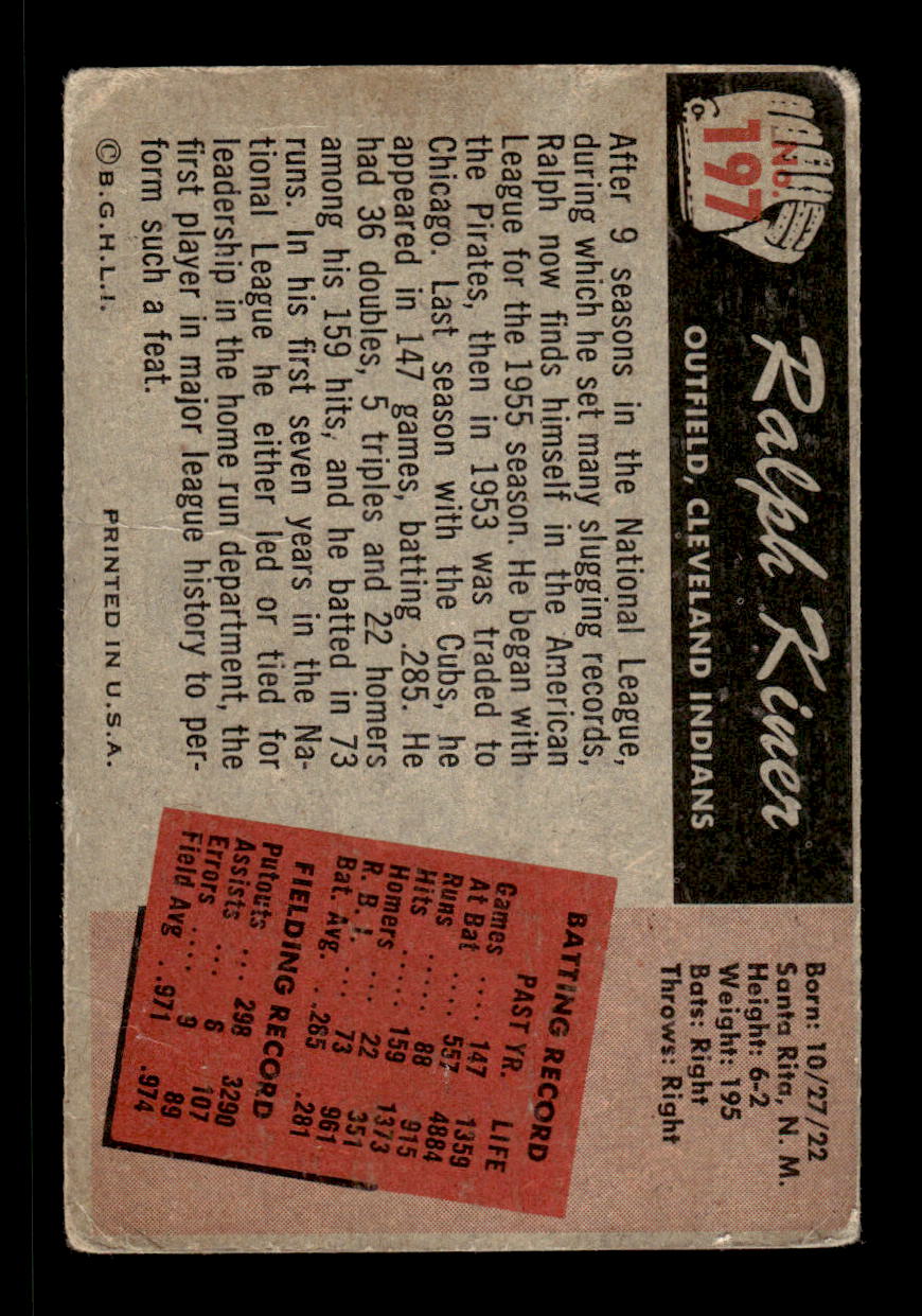 1955 Bowman #197 Ralph Kiner Cleveland Indians G/VG HOF10011182