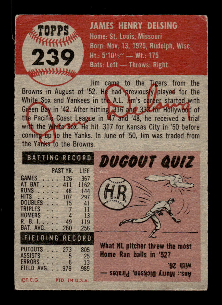 1953 Topps #239 Jim Delsing Detroit Tigers G/VG HOF10011183
