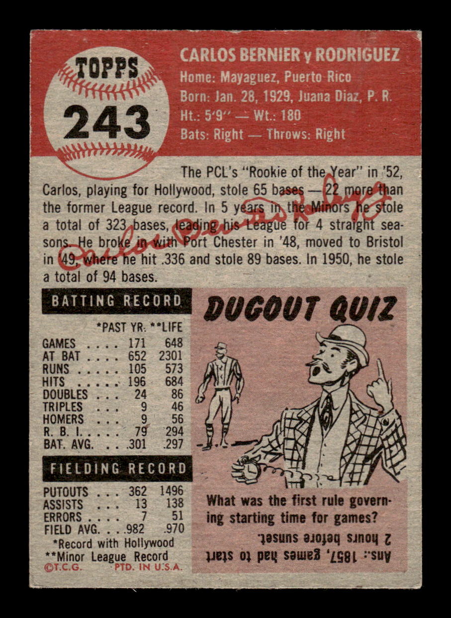1953 Topps #243 Carlos Bernier Pittsburgh Pirates VG HOF10011187