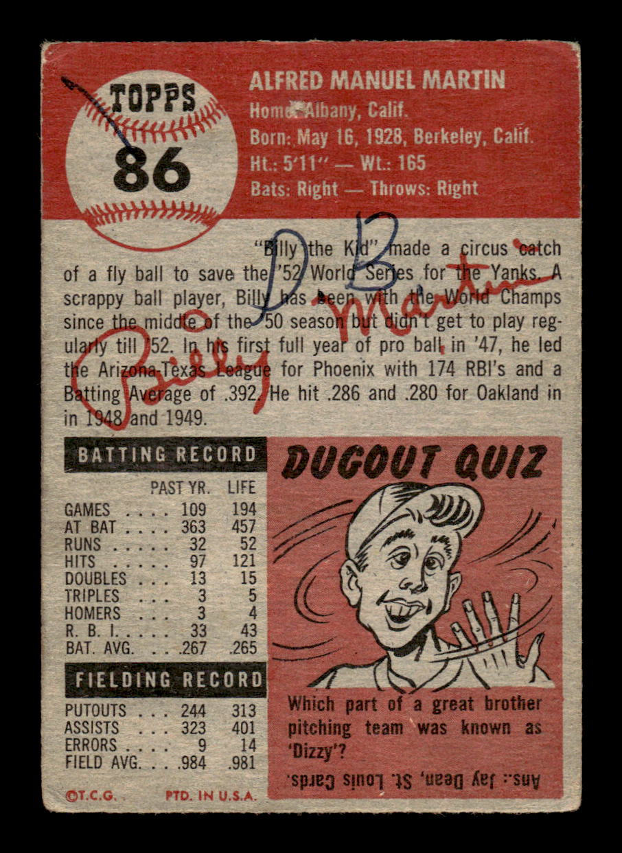 1953 Topps #86 Billy Martin New York Yankees Poor HOF10011189