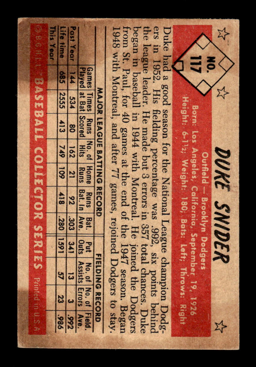 1953 Bowman Color #117 Duke Snider Brooklyn Dodgers Poor HOF10011196