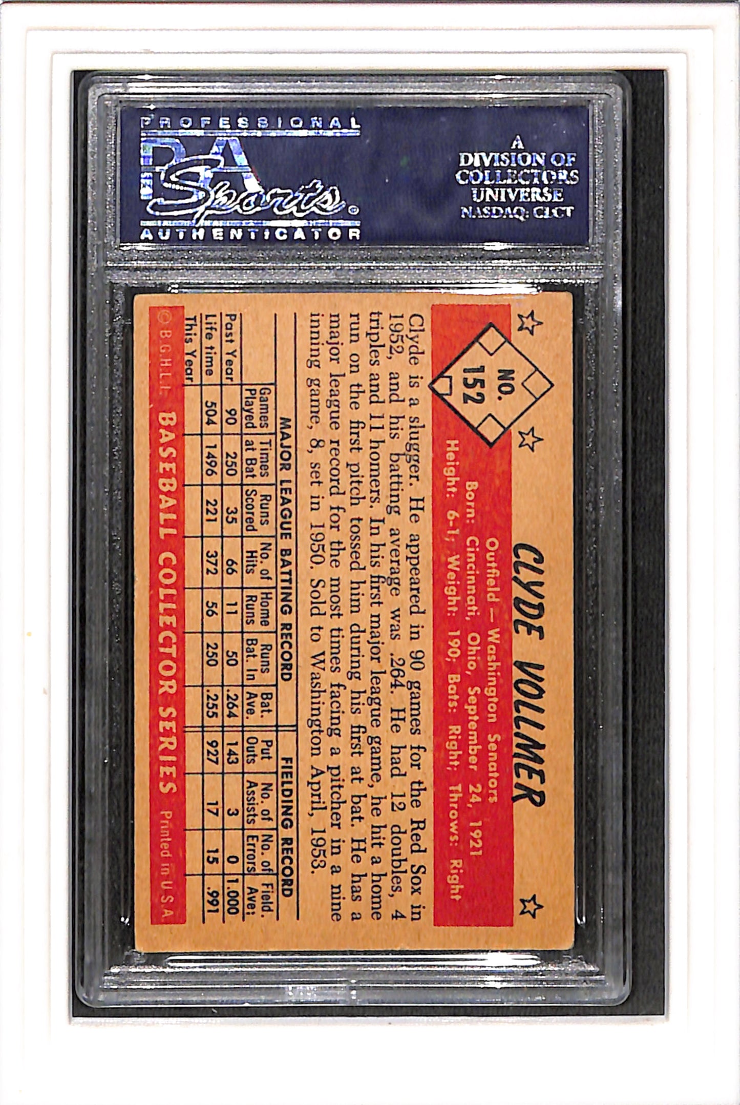 1953 Bowman Color #152 Clyde Vollmer PSA 4 SN 25040718