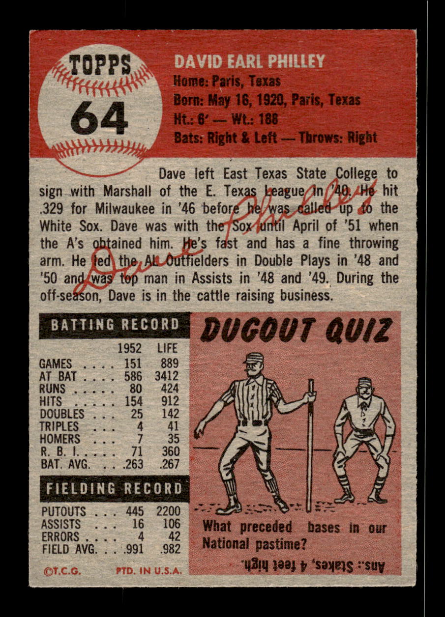 1953 Topps #64 Dave Philley No Creases VGEX HOF10011234