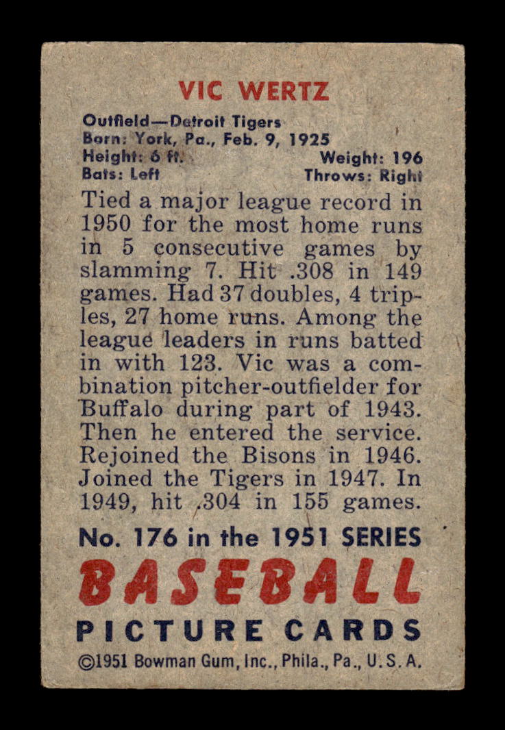 1951 Bowman #176 Vic Wertz Detroit Tigers G/VG HOF10011297