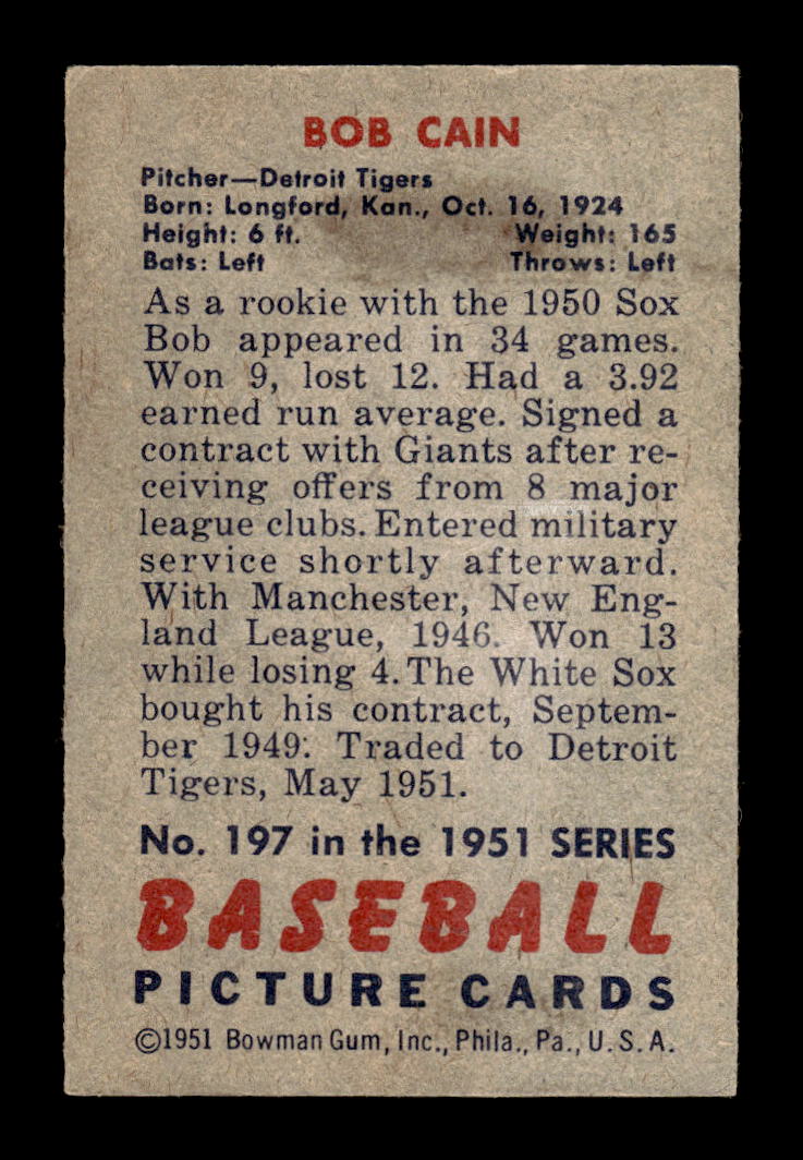 1950 Bowman #236a Bob Cain Chicago White Sox G/VG HOF10011304