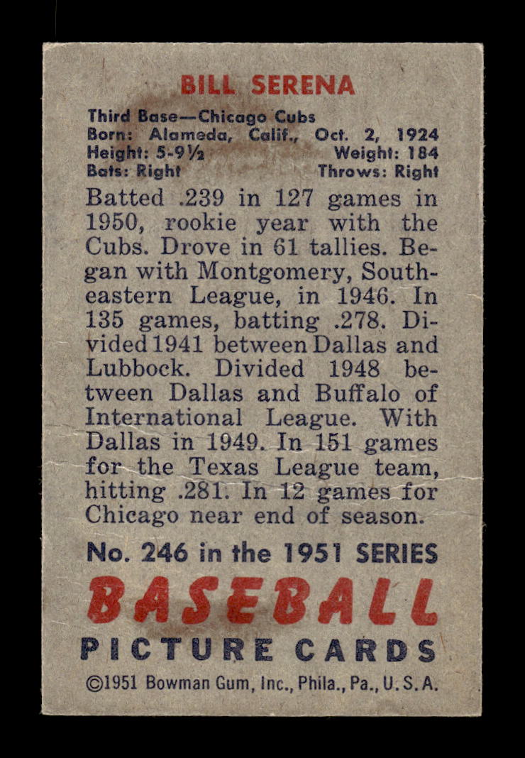 1951 Bowman #246 Bill Serena Chicago Cubs G/VG HOF10011320