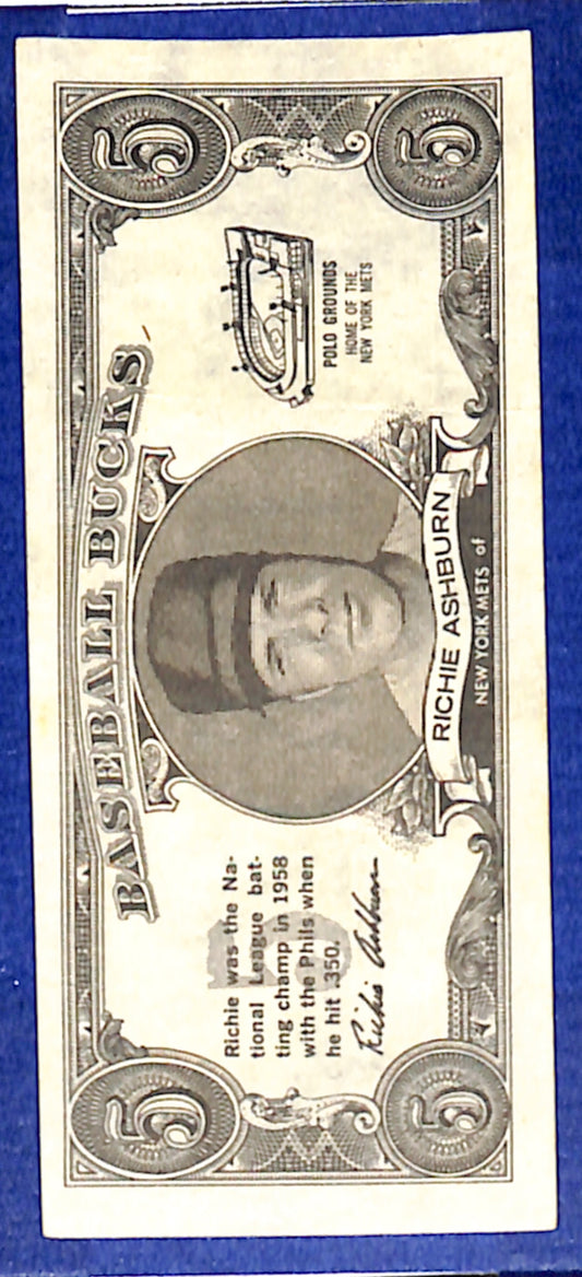 1962 Topps Baseball Bucks Richie Ashburn New York Mets VGEX HOF10011335