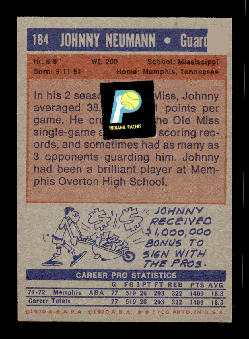 1972-73 Topps #184 Johnny Neumann Memphis Tams Poor HOF10011346