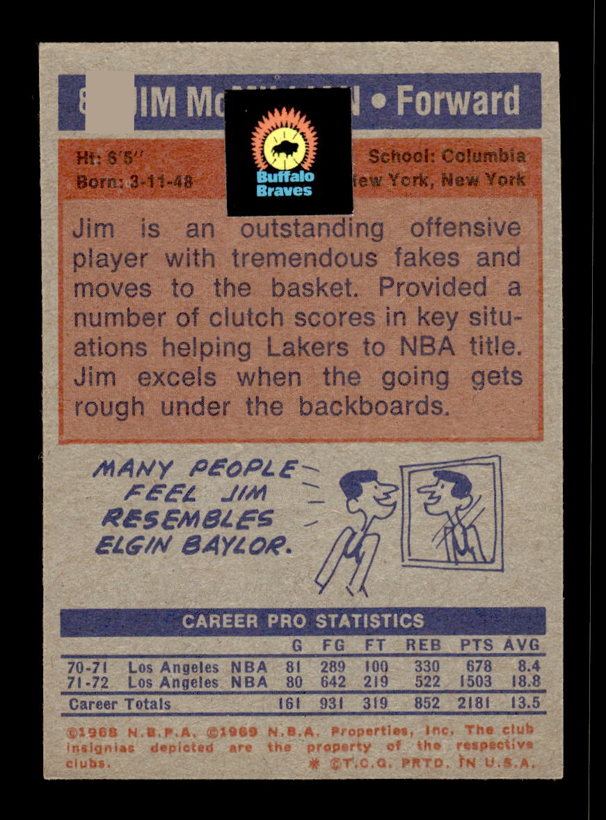 1972-73 Topps #89 Jim McMillian Los Angeles Lakers Poor HOF10011353