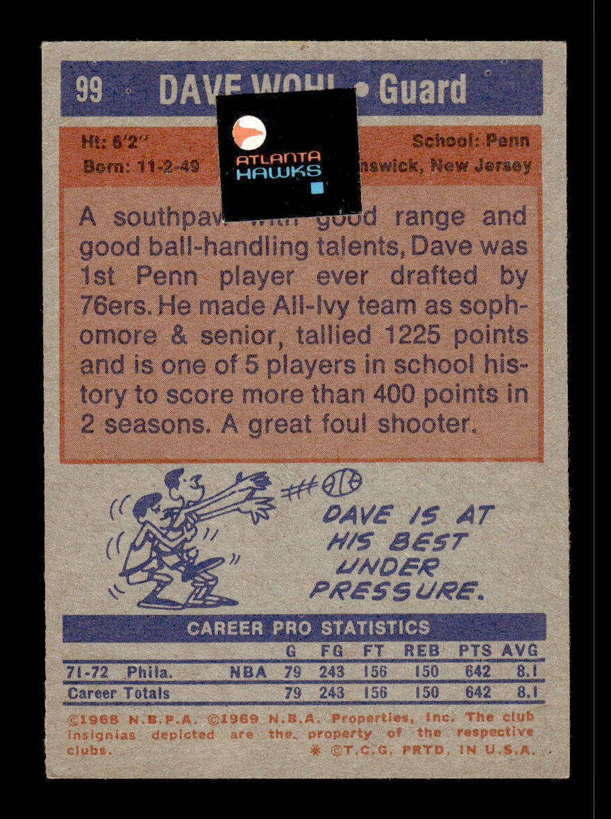 1972-73 Topps #99 Dave Wohl Philadelphia 76ers Poor HOF10011354