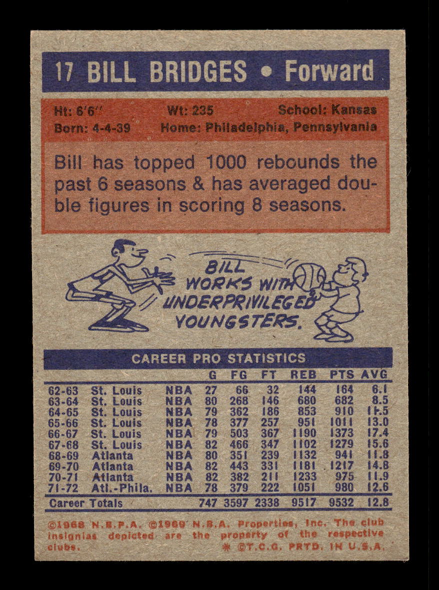 1972-73 Topps #17 Bill Bridges Philadelphia 76ers EXMT HOF10011379