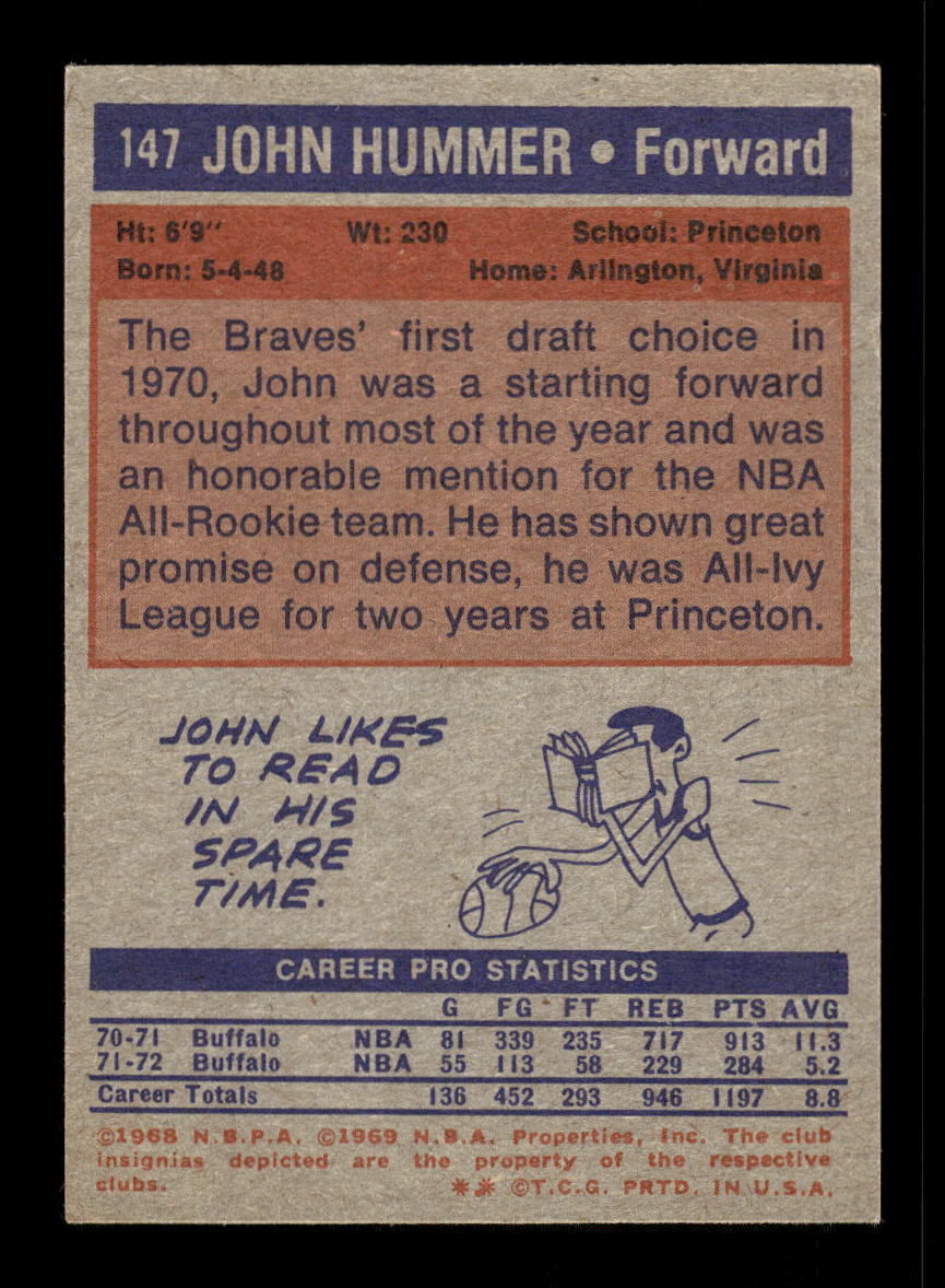 1972-73 Topps #147 John Hummer Buffalo Braves EXMT HOF10011391