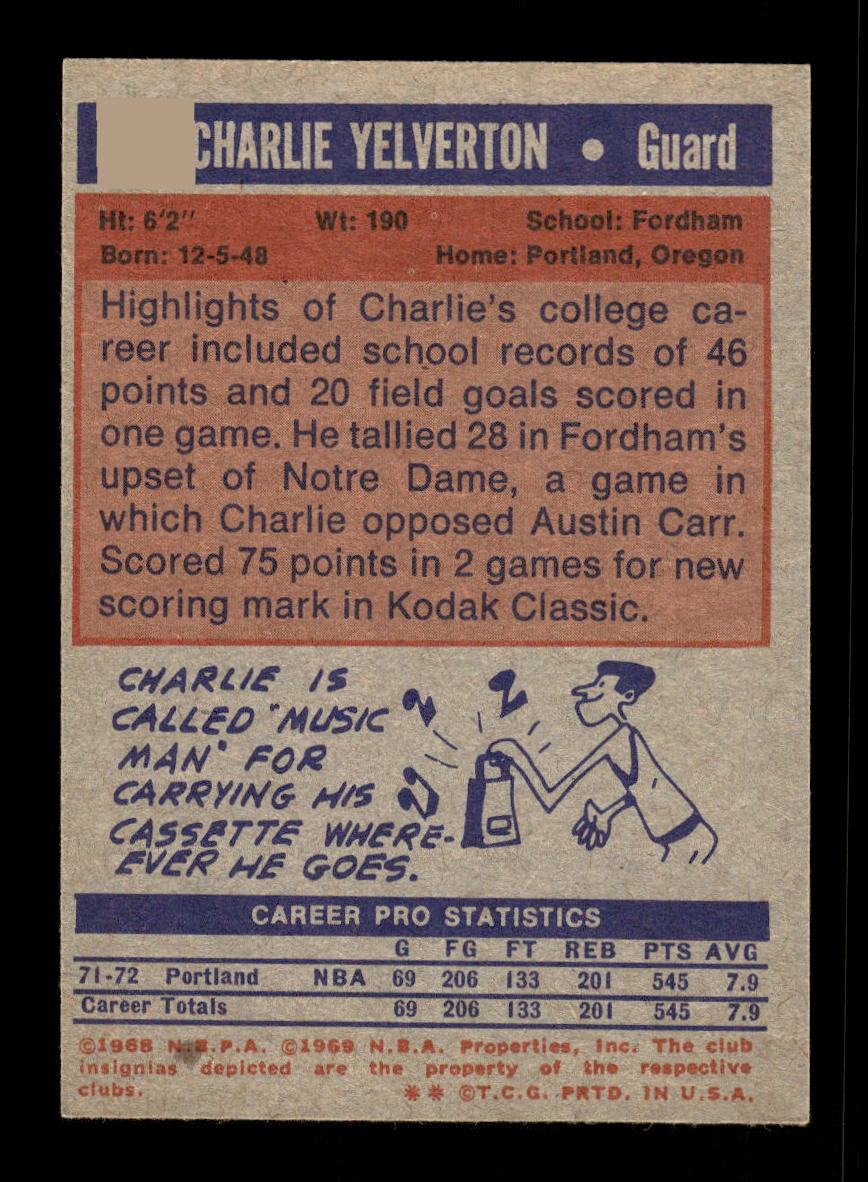 1972-73 Topps #133 Charlie Yelverton Portland Trail Blazers EXMT HOF10011392