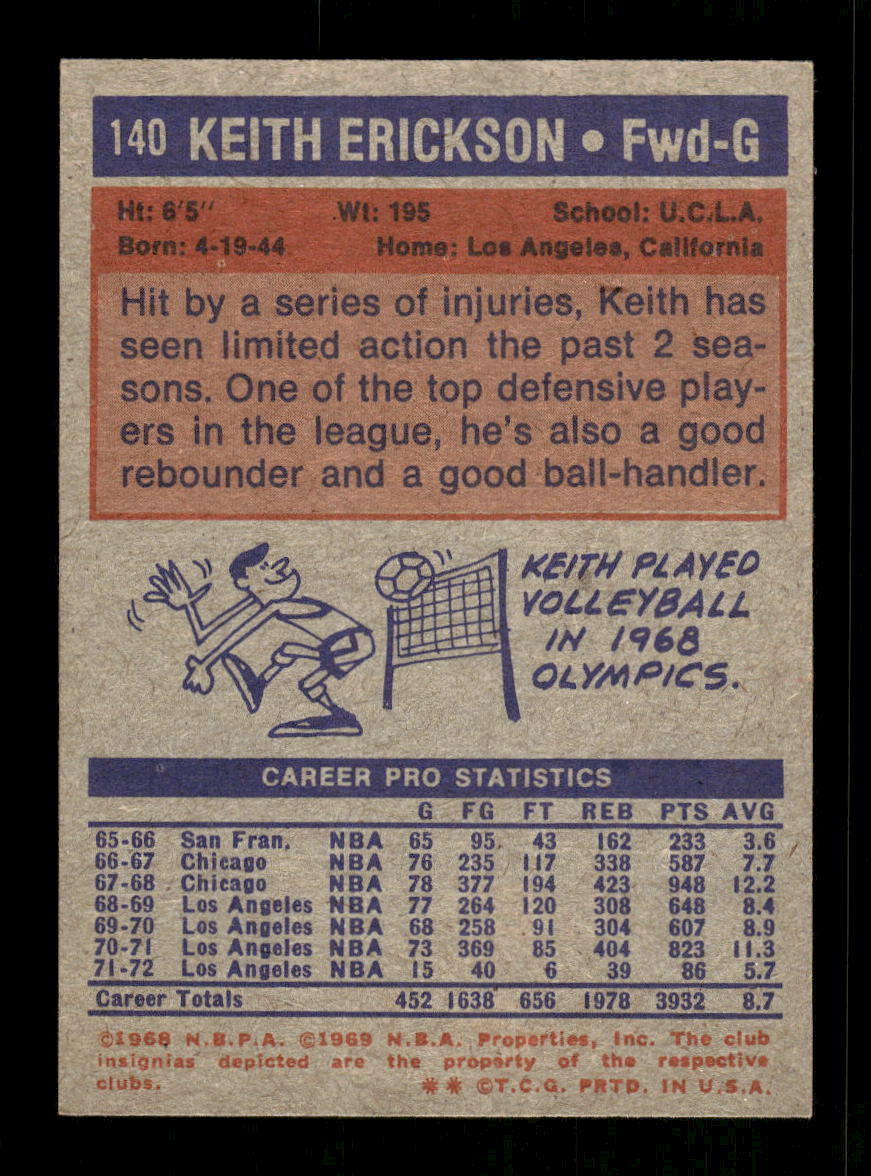 1972-73 Topps #140 Keith Erickson Los Angeles Lakers EXMT HOF10011404
