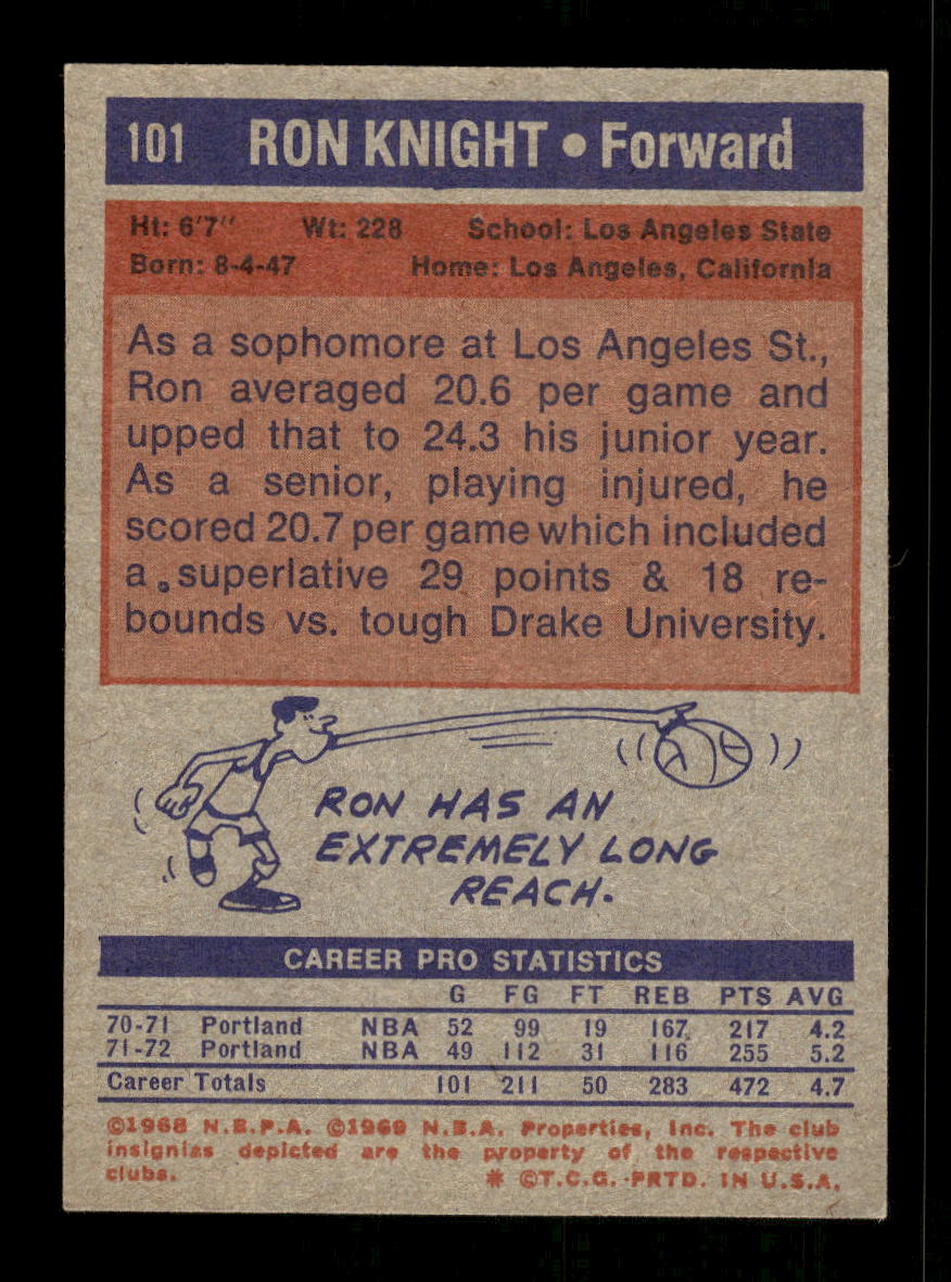 1972-73 Topps #101 Ron Knight Portland Trail Blazers EXMT HOF10011420