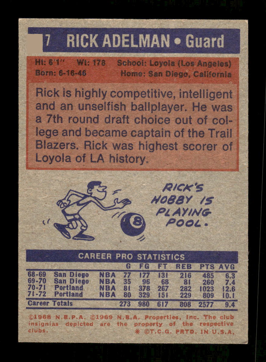 1972-73 Topps #117 Rick Adelman Portland Trail Blazers EXMT HOF10011428