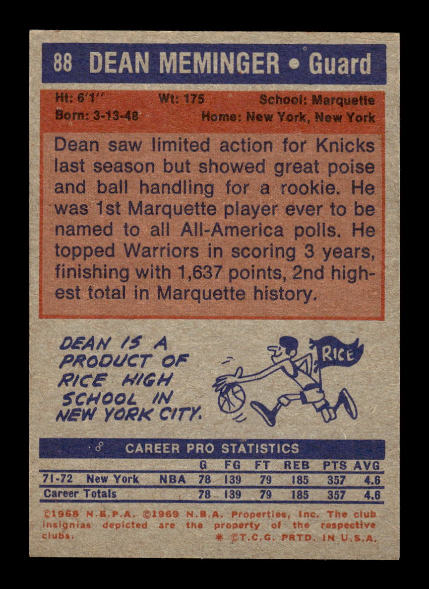1972-73 Topps #88 Dean Meminger New York Knicks EXMT HOF10011436