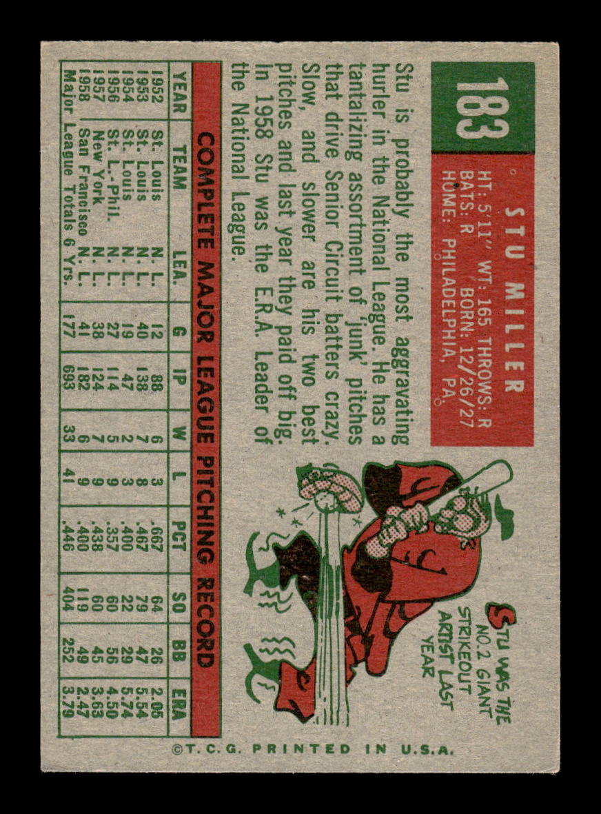 1959 Topps #183 Stu Miller San Francisco Giants NMT HOF10011453