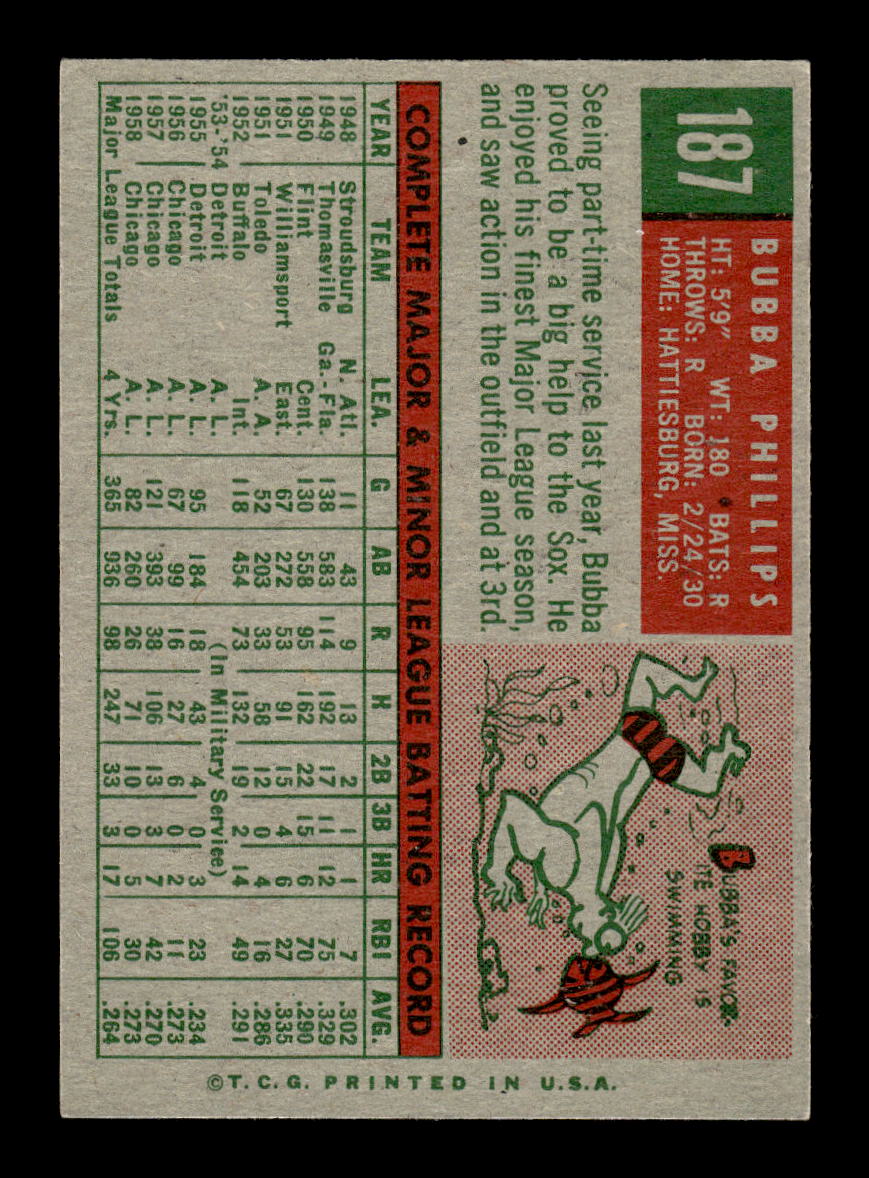 1959 Topps #187 Bubba Phillips Chicago White Sox NMT HOF10011454