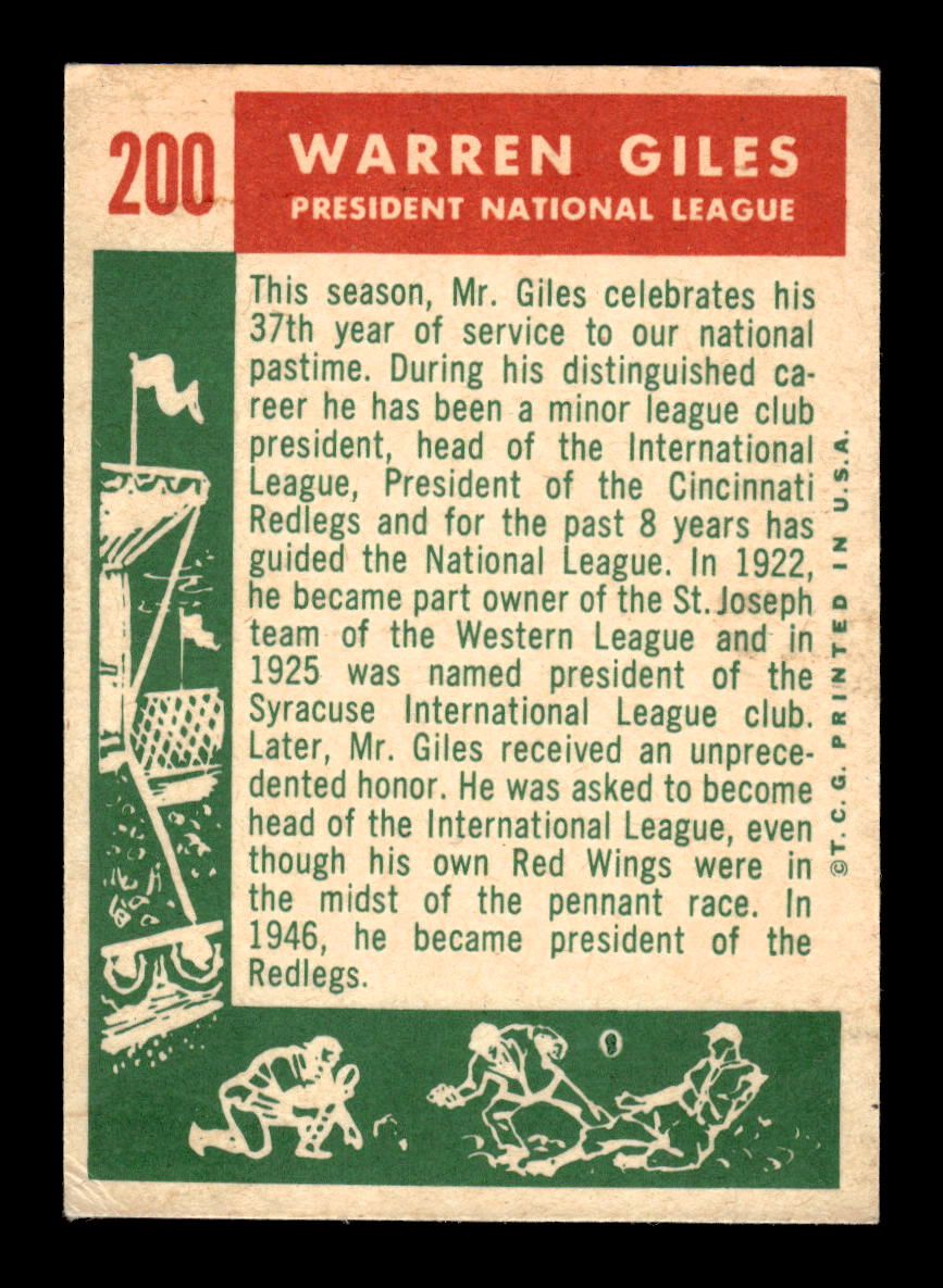 1959 Topps #200a Warren Giles NMT HOF10011456