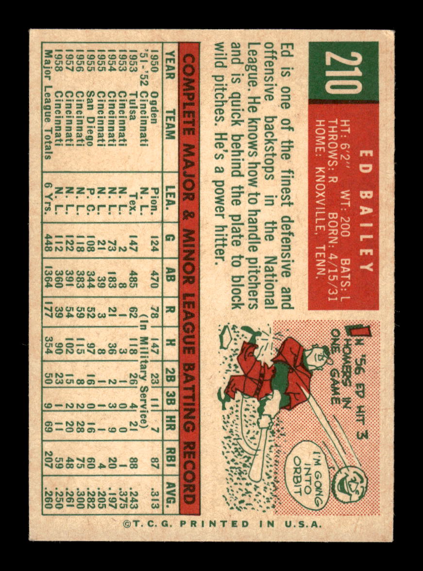 1959 Topps #210a Ed Bailey Cincinnati Redlegs NMT HOF10011459