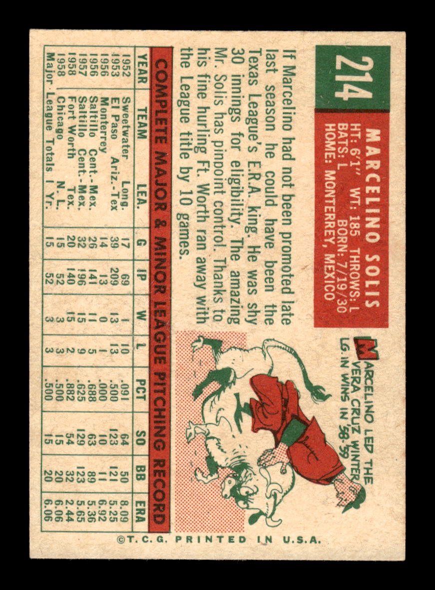 1959 Topps #214a Marcelino Solis Chicago Cubs NMT HOF10011460
