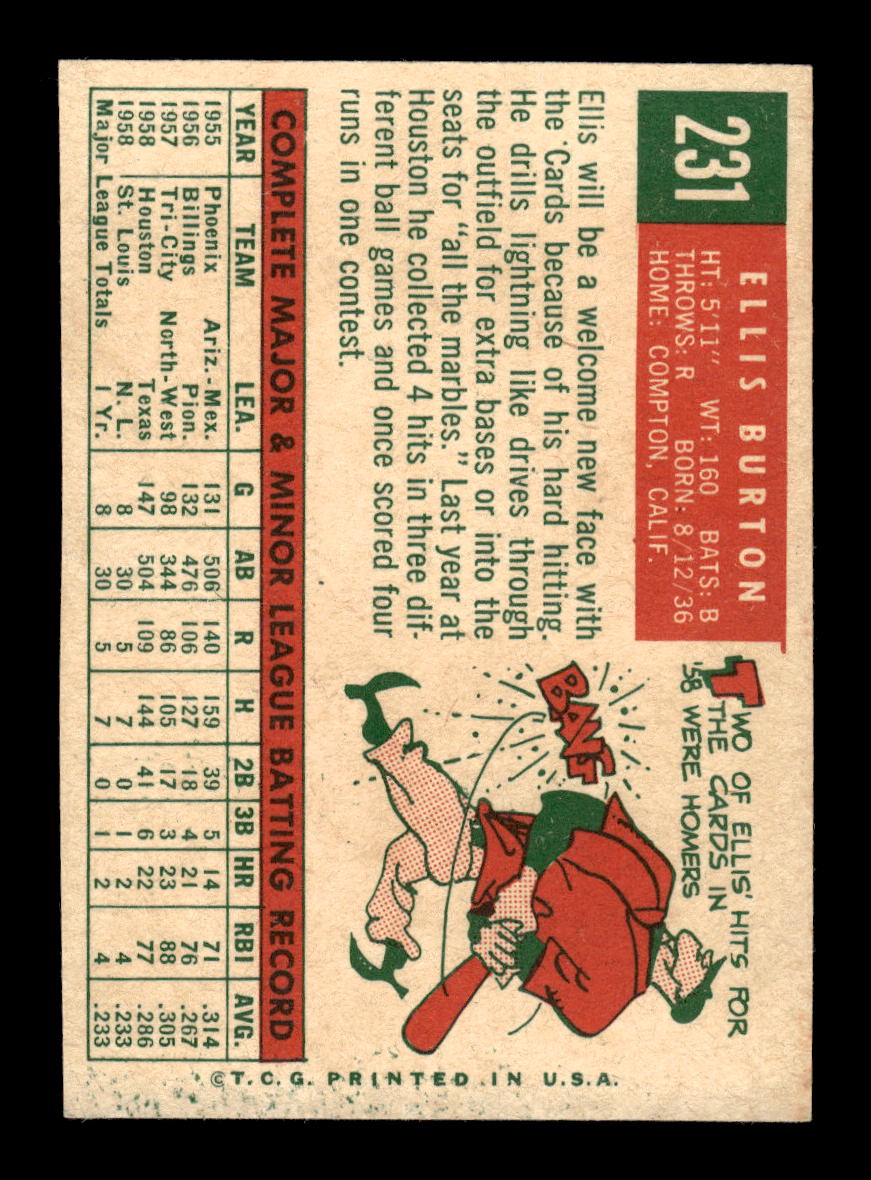 1959 Topps #231a Ellis Burton St. Louis Cardinals NMT HOF10011463