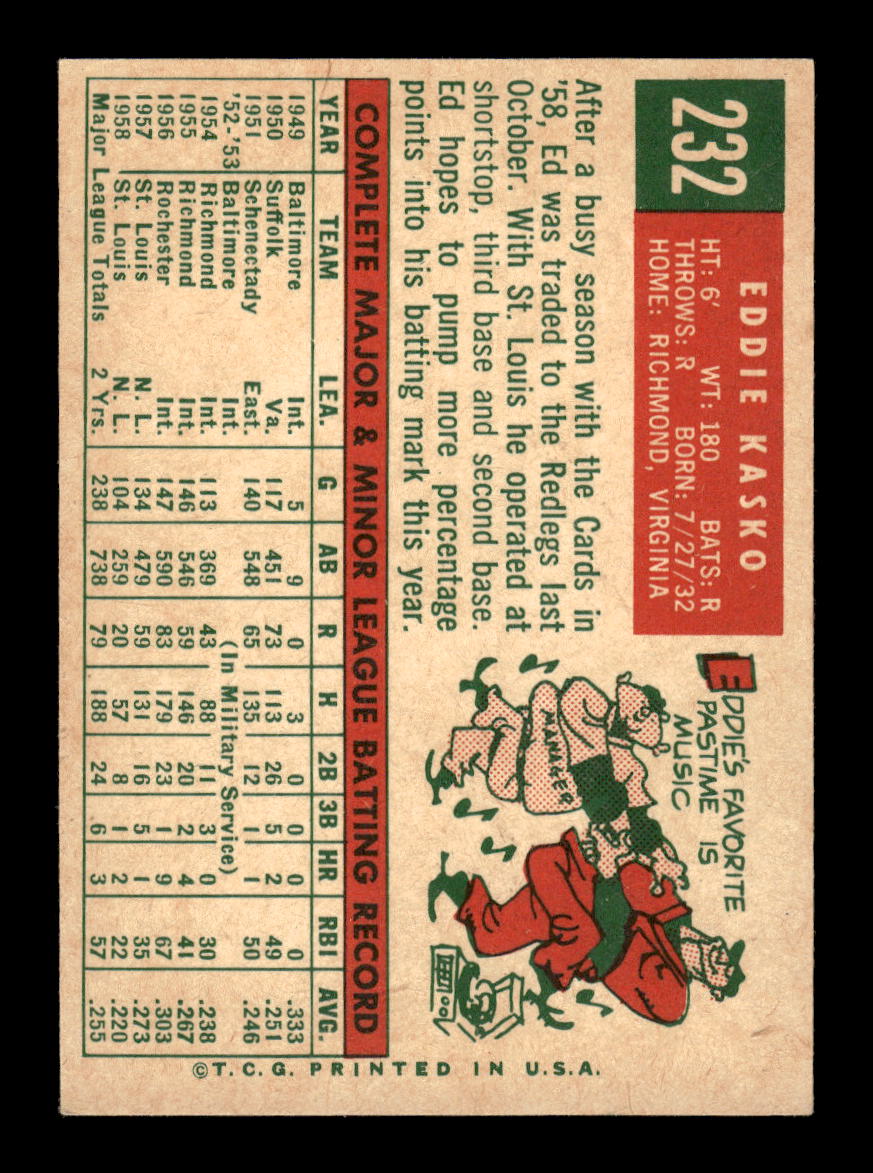 1959 Topps #232a Eddie Kasko Cincinnati Redlegs NMT HOF10011464