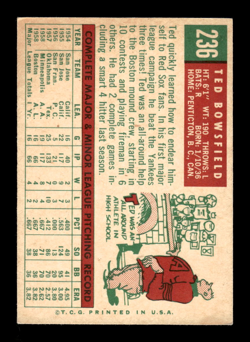 1959 Topps #236b Ted Bowsfield Boston Red Sox NMT HOF10011466