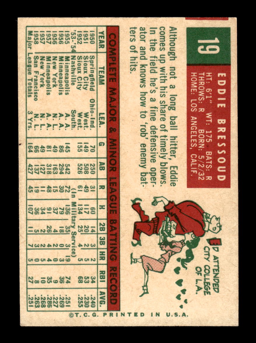 1959 Topps #19 Ed Bressoud San Francisco Giants NMT HOF10011468