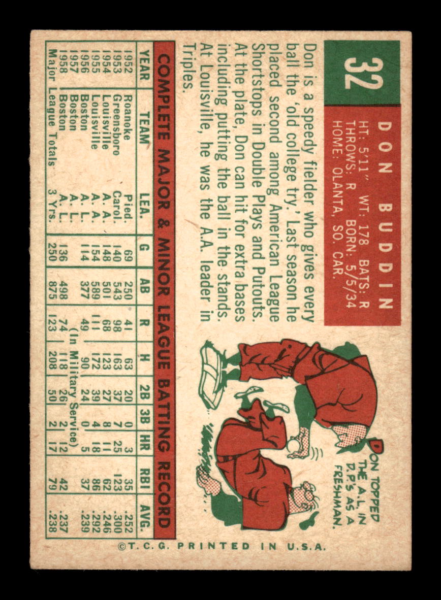 1959 Topps #32 Don Buddin Boston Red Sox NMT HOF10011473