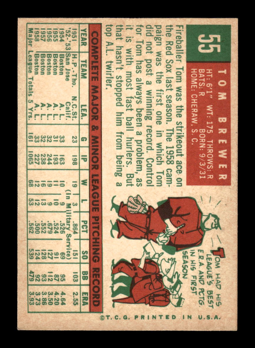 1959 Topps #55 Tom Brewer Boston Red Sox NMT HOF10011478